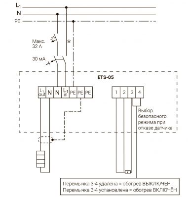 Схема подключения для прямого ввода греющего кабеля
